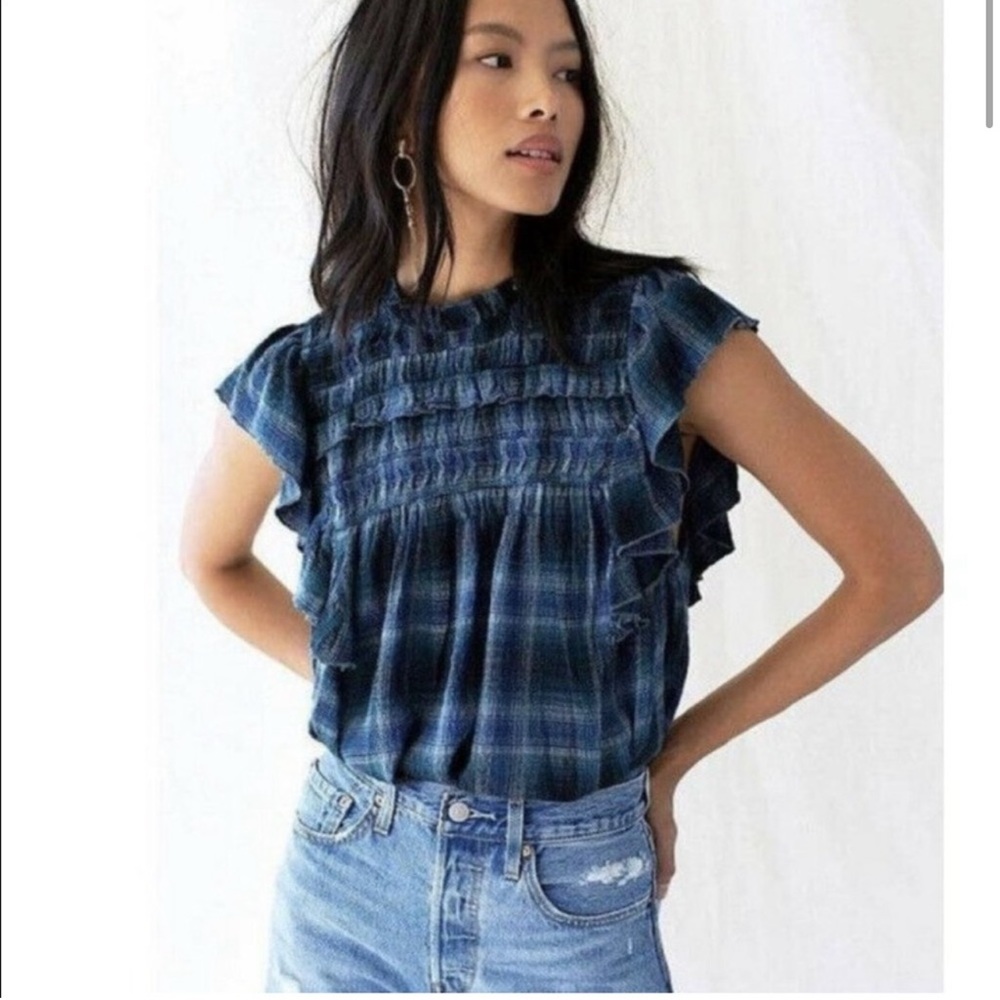 Blue plaid Free People top